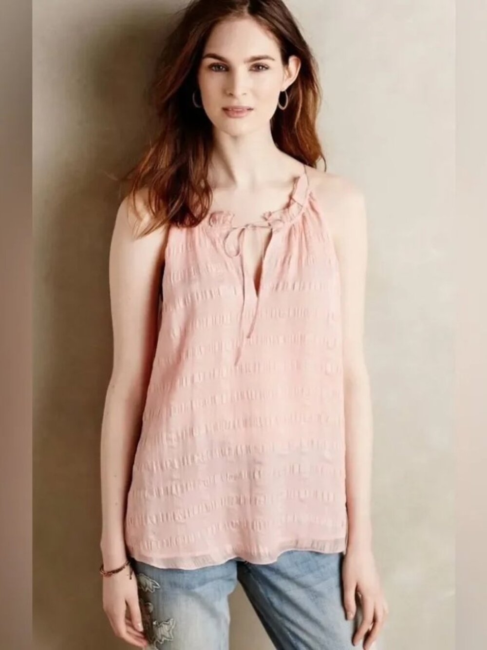 HD IN PARIS Anthropologie Pink Textured Silk Top Sz 8 ~ NWT!